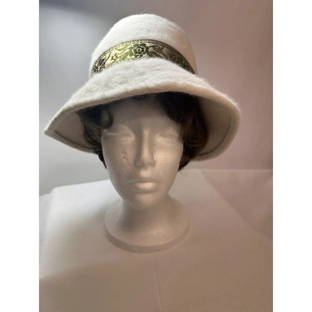 Cloche 1960's Hat Doree Of New York Beige With Gold/black Trim Wool Felt Very Gd - Picture 2 of 15
